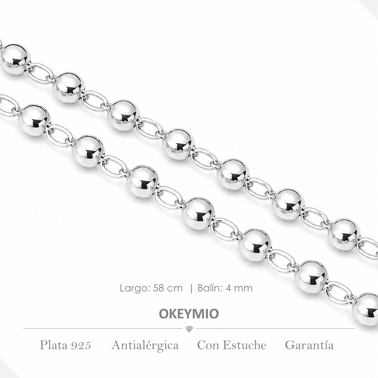 Rosario Camandula 58 cm | Balin 4 mm | Plata 925 Italiana