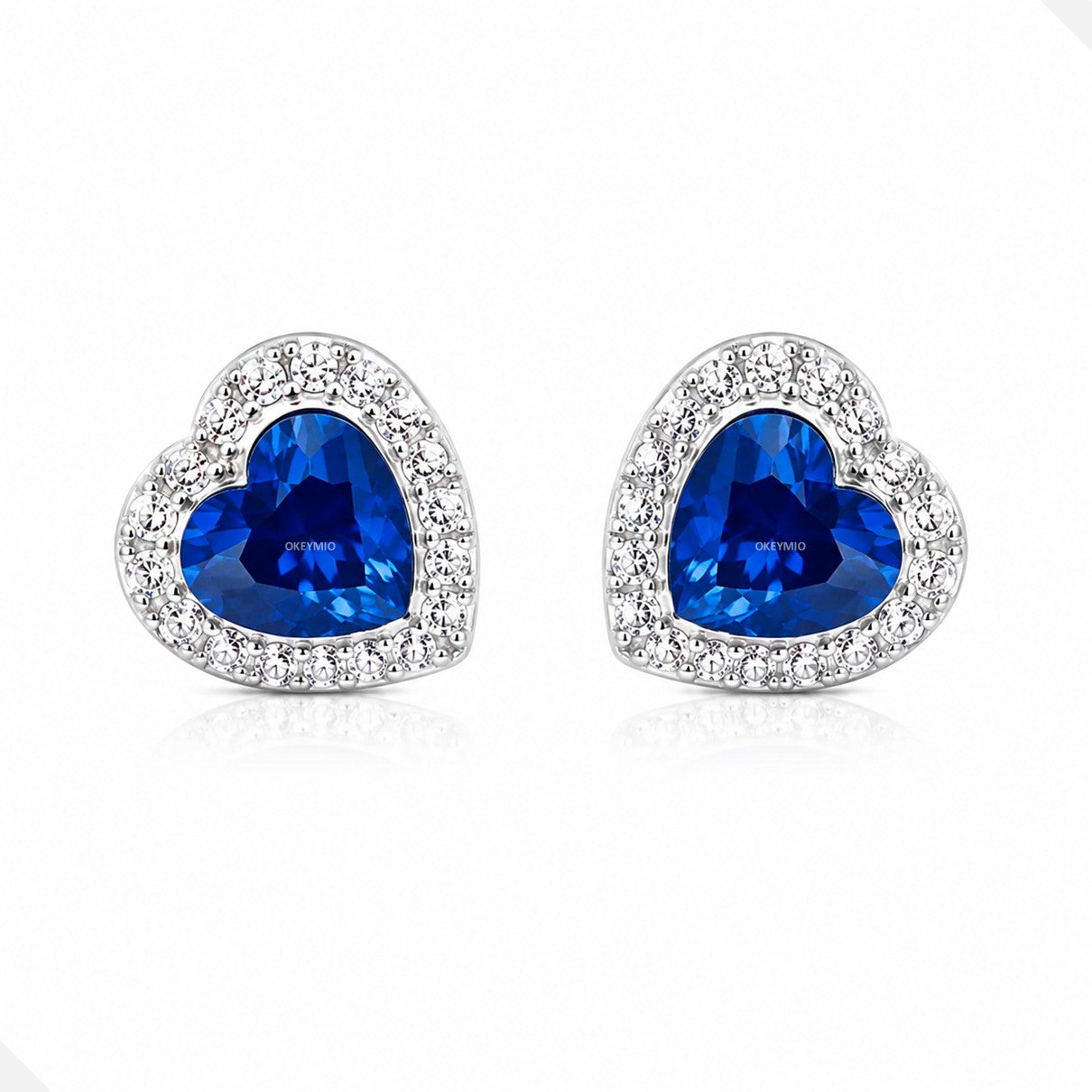 Aretes Topos Corazón Azul Plata 925 Con Circones Antialérgicos