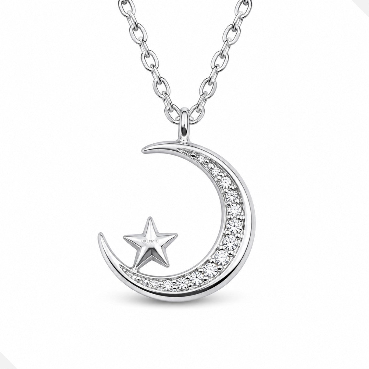 Dije Luna Y Estrella Plata 925 Con Cadena Antialérgico