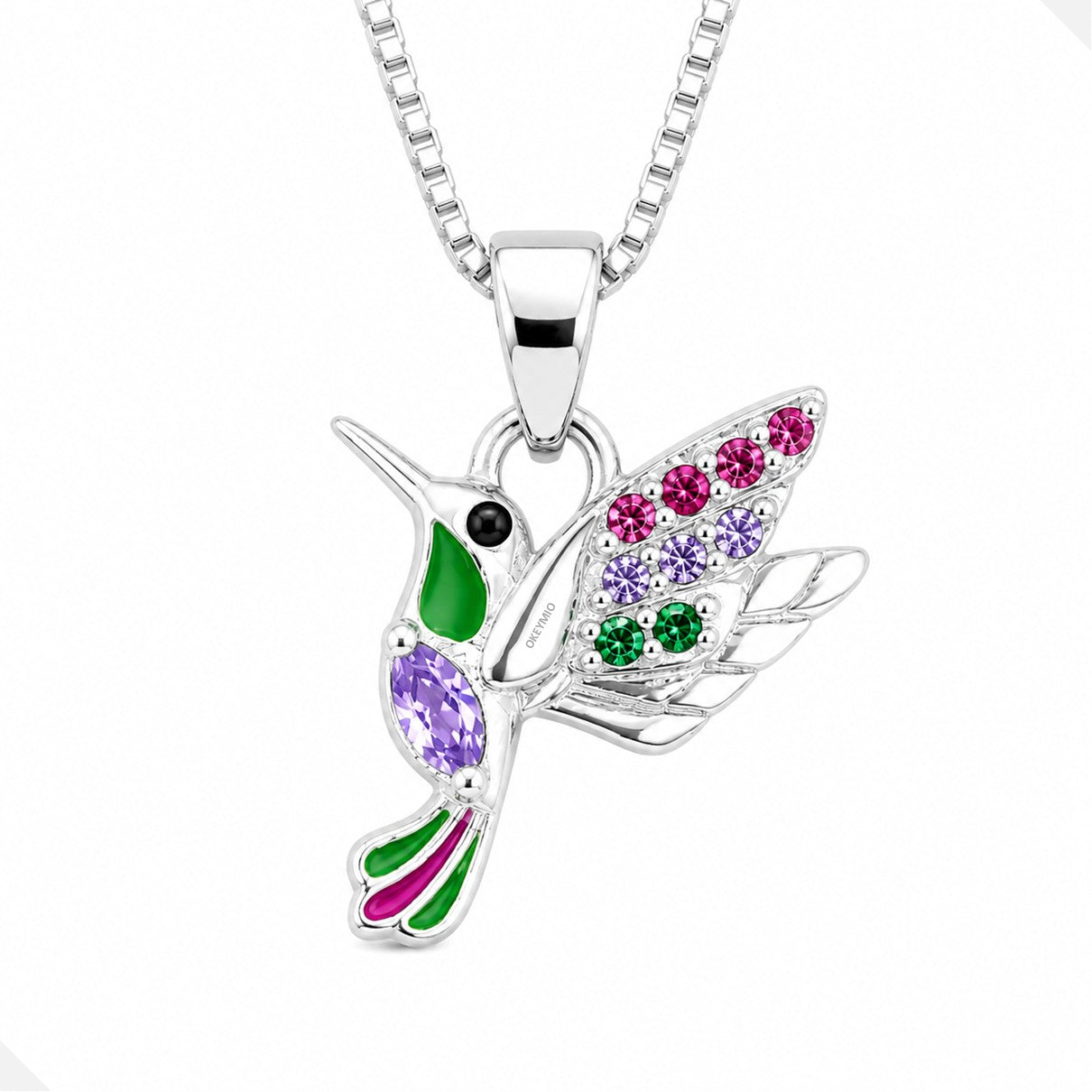 Dije Colibrí Con Cadena Plata 925 Antialérgico Multicolor