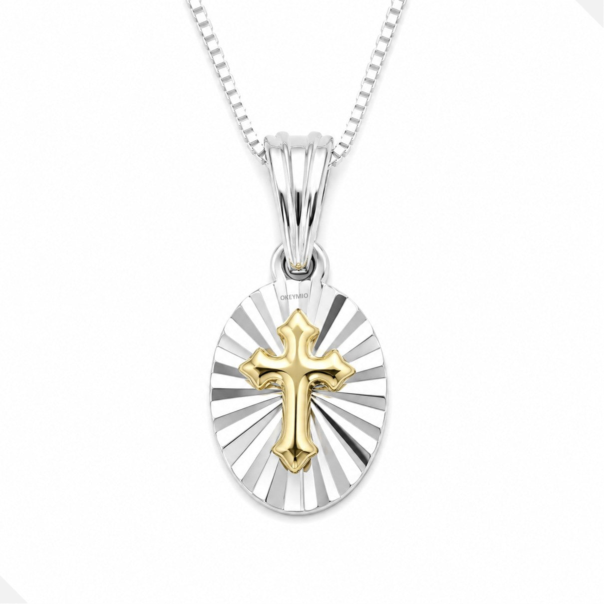 Dije Cruz Oro Plata 925 Medalla Ovalada Con Cadena Elegante
