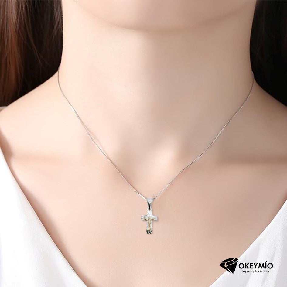Dije y Cadena Con Cruz En Oro Plata 925 Unisex