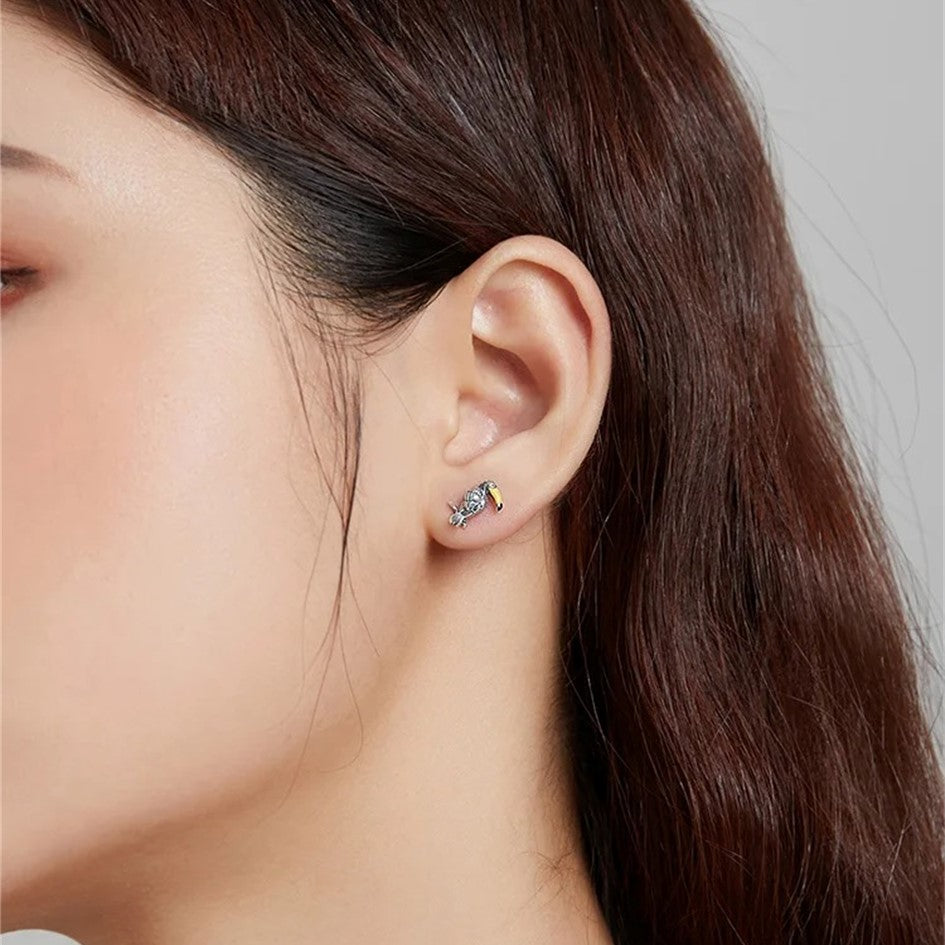 Aretes Tucán y Hoja Gigante En plata 925