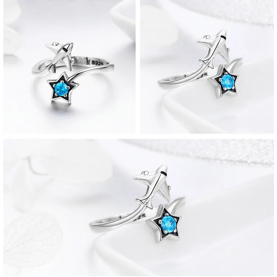 Anillo Ajustable Avión Viajar En Plata 925