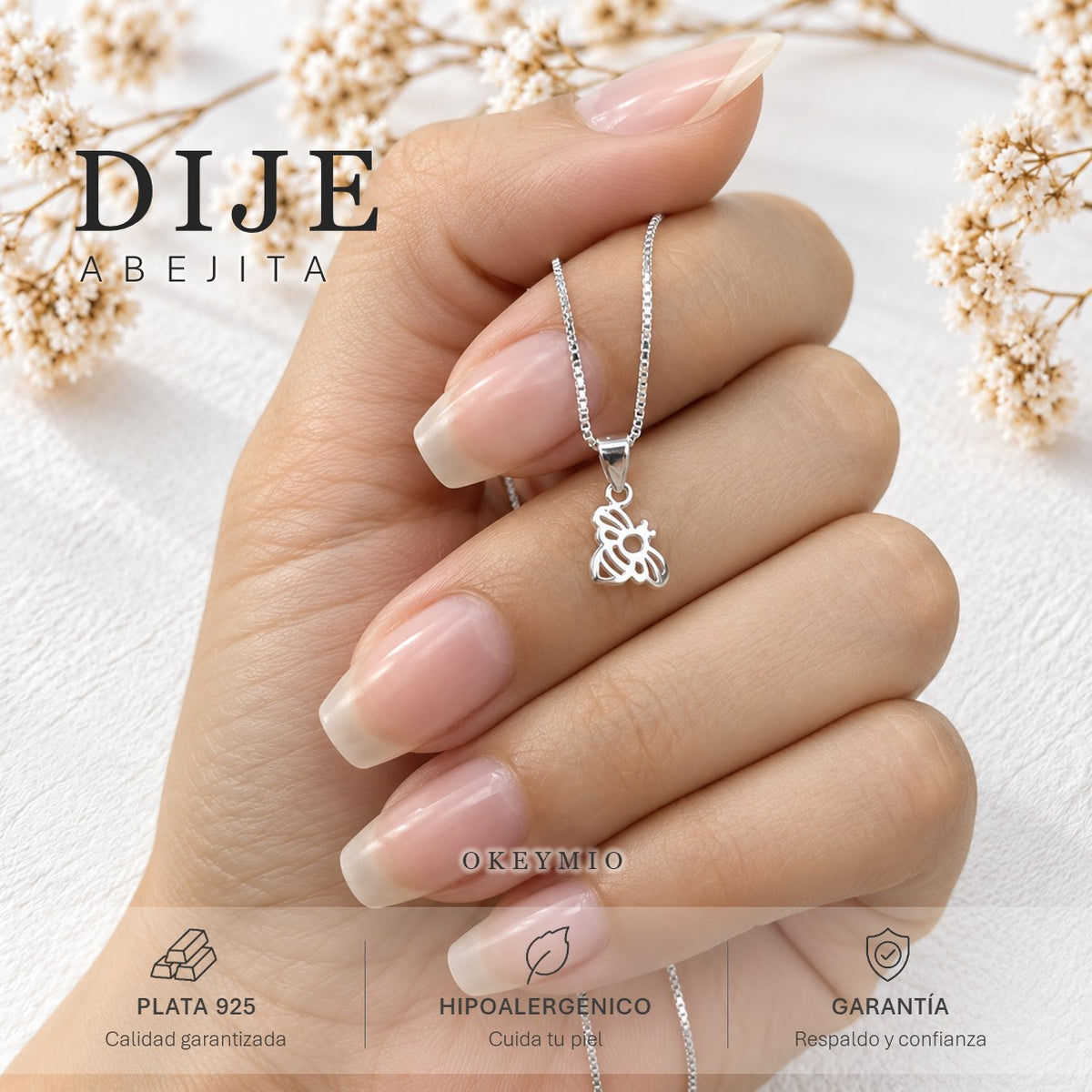 Dije Abeja En Plata 925 Con Cadena Para Mujer