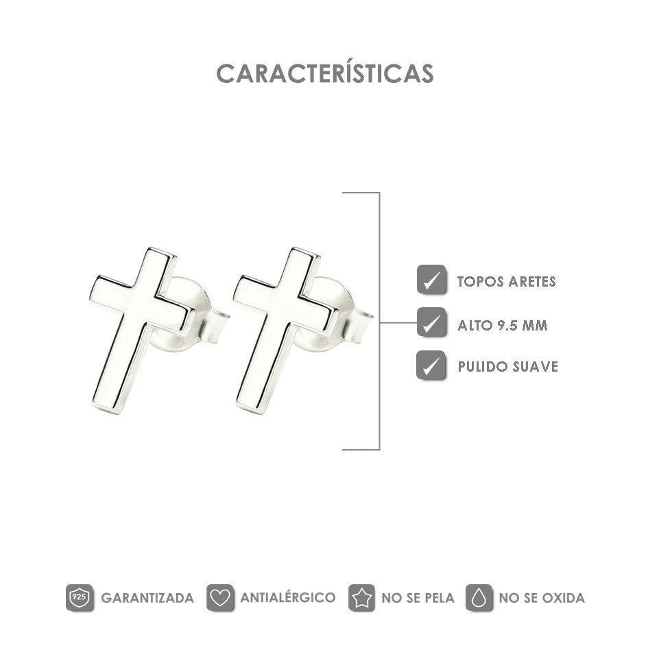 Aretes Cruz En Plata 925 Para Niña o Mujer