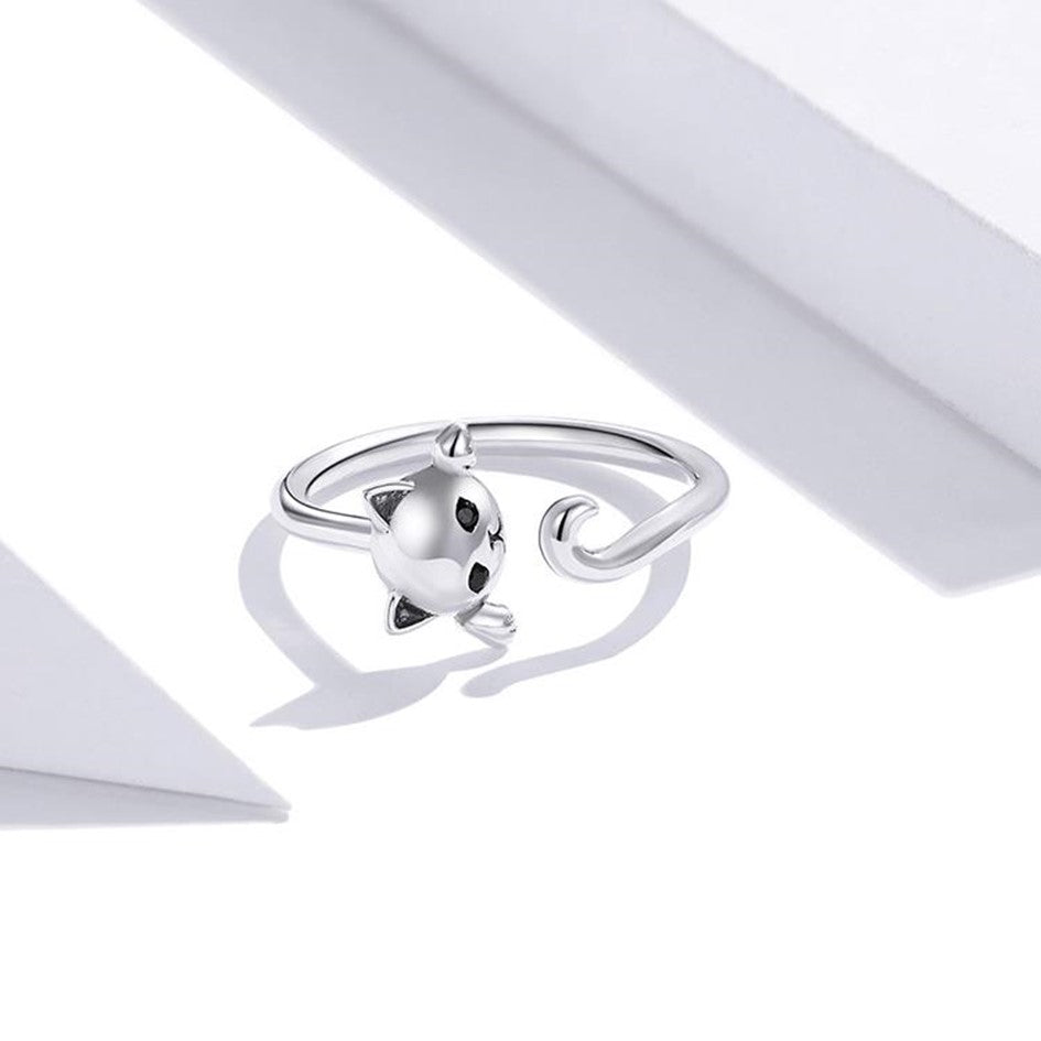 Anillo De Gato Ajustable En Plata 925
