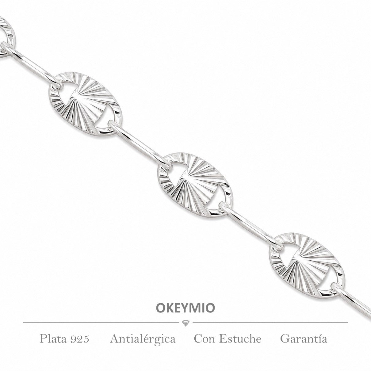 Cadena Plata 925 Diamantada Con Eslabones Ovalados Brillo Italiano (45cm)
