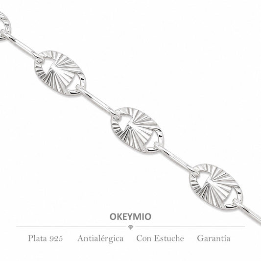 Cadena Plata 925 Diamantada Con Eslabones Ovalados Brillo Italiano (45cm)
