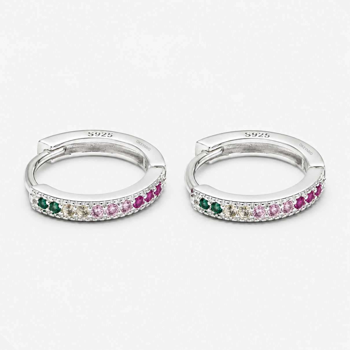 Aretes Candongas Huggie Plata 925 Circones Multicolor Arcoíris