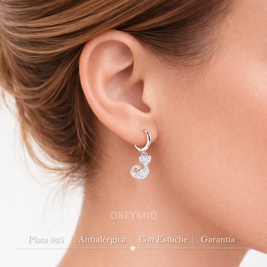 Aretes De Gato En Plata 925 Con Circones