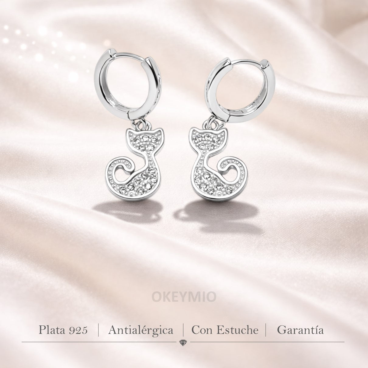 Aretes De Gato En Plata 925 Con Circones