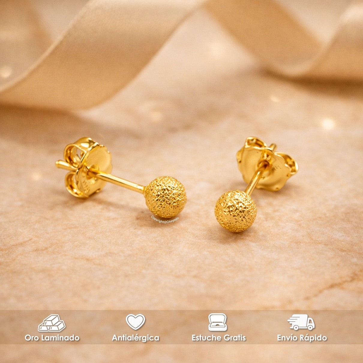 Aretes Topitos Oro Laminado Esfera Diamantada