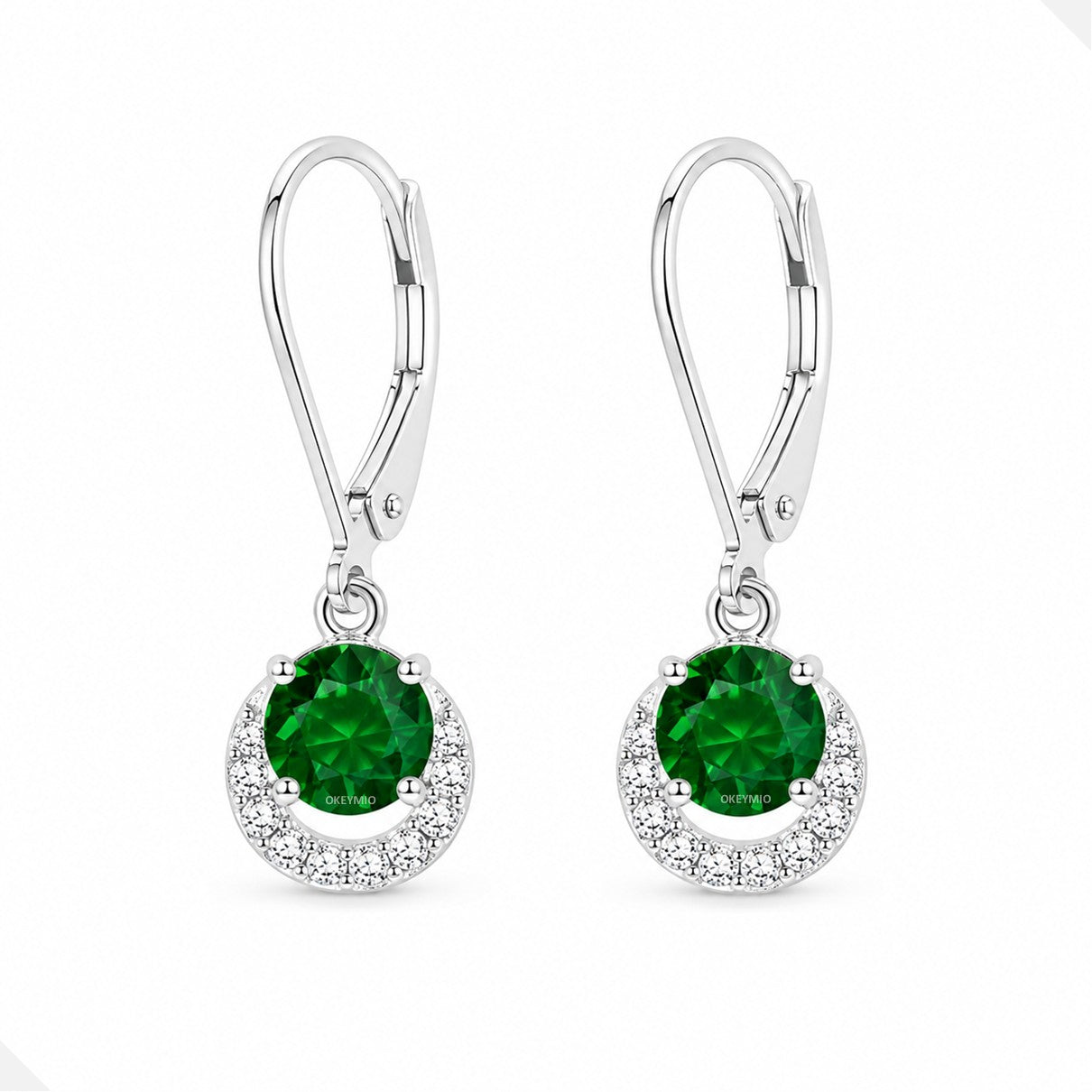 Aretes Gancho Español Plata 925 Piedra Verde Redonda Mujer