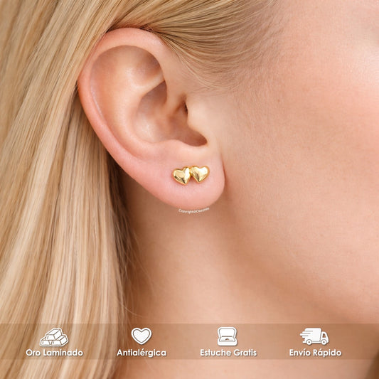 Aretes Corazones Oro Laminado Mujer Elegantes Regalo Amor