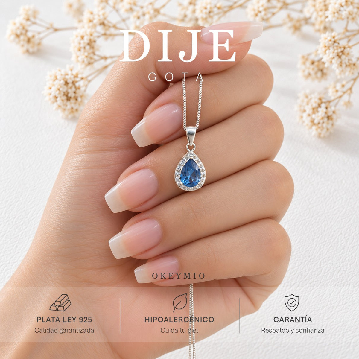 Dije Gota Azul Plata 925 Con Circones Para Mujer