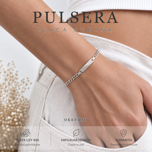 Pulsera Esclava Con Placa Plata 925 Acabado Italiano