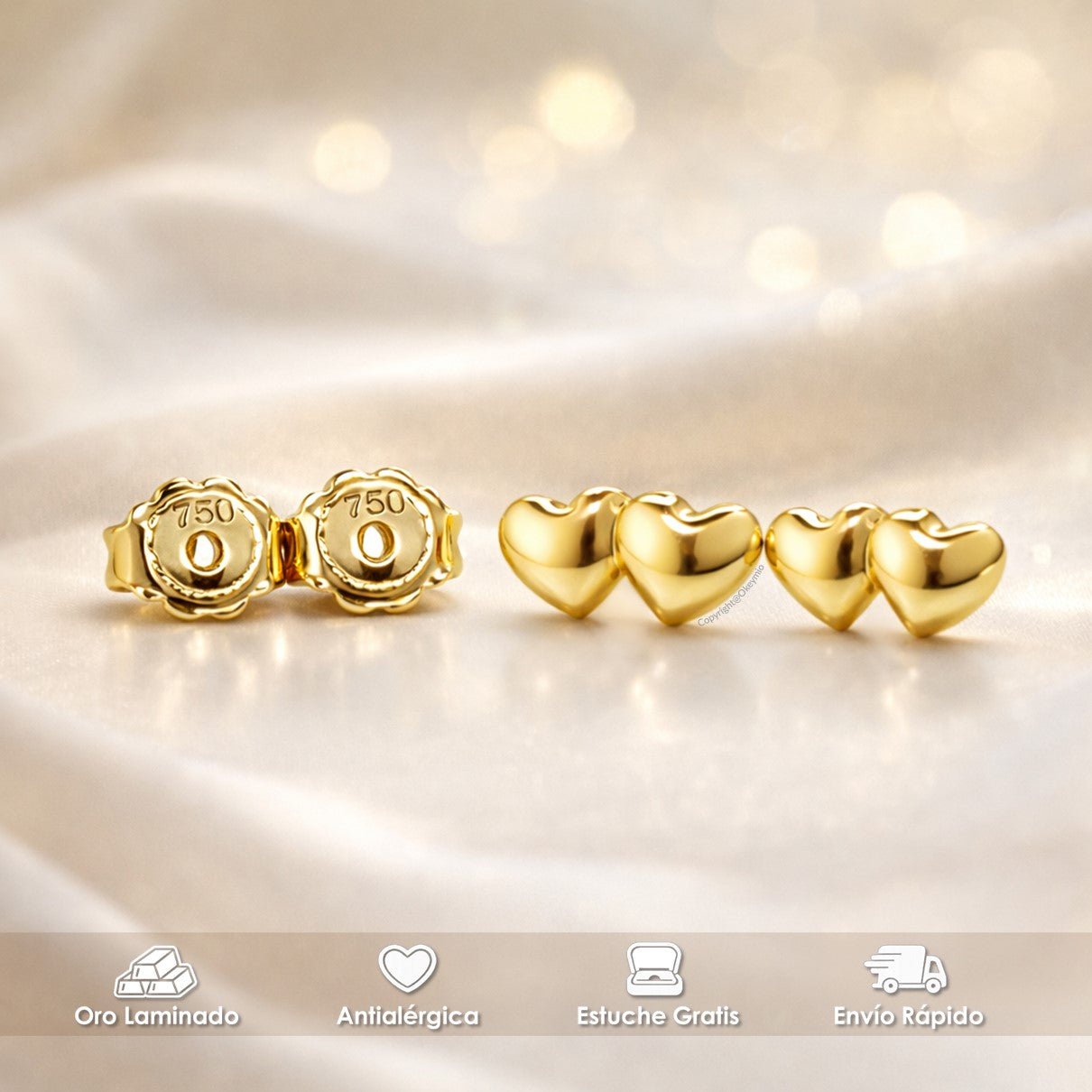 Aretes Corazones Oro Laminado Mujer Elegantes Regalo Amor