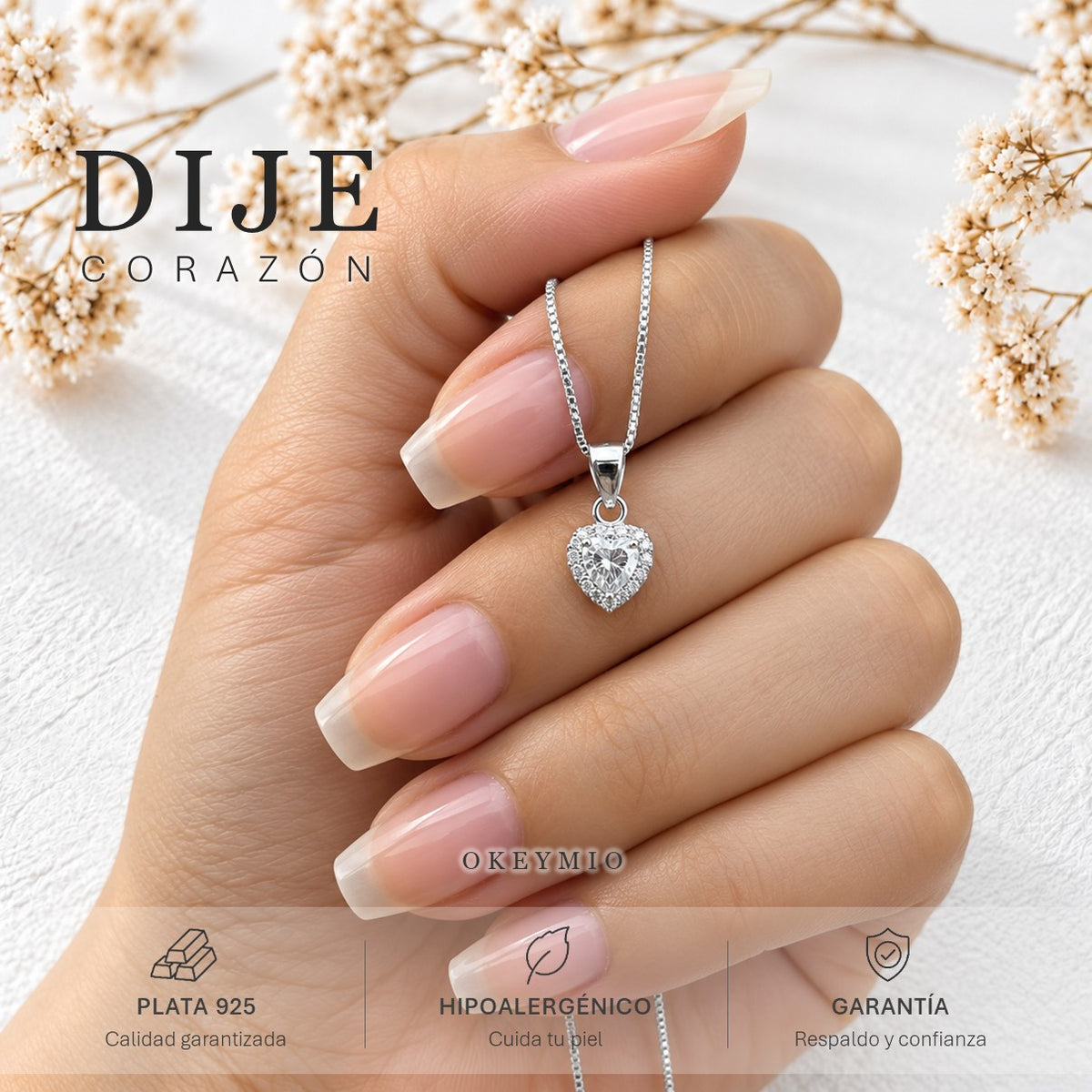 Cadena Con Dije Corazón En Plata 925 Para Mujer