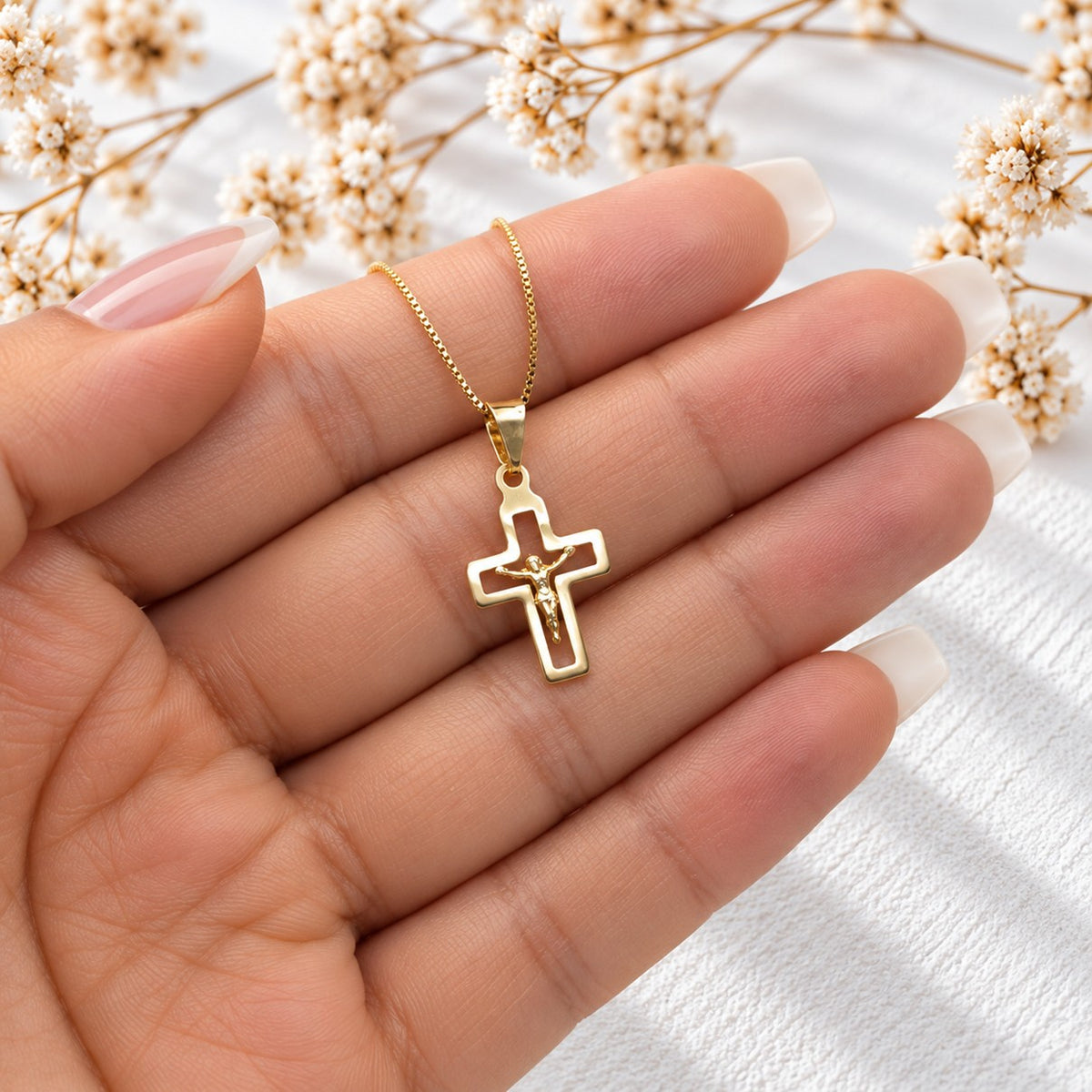 Cadena Con Cruz Crucifijo Cristo Oro Laminado 18K Unisex
