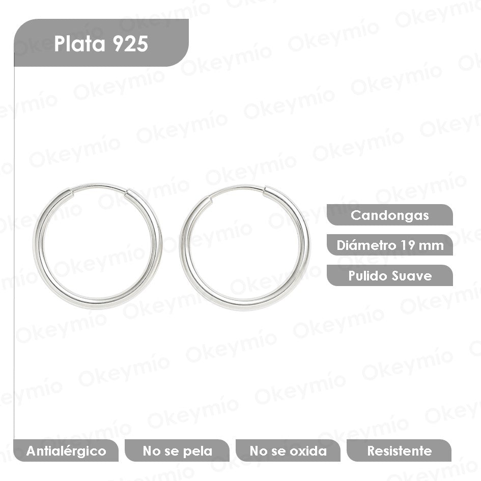 Aretes Aro Candonga En Plata 925 1.9 mm