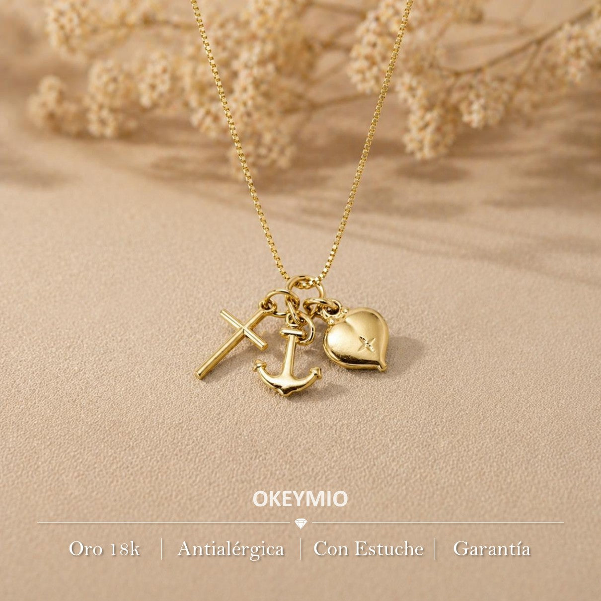 Dije Fe Esperanza Y Amor 3 gracias Oro Laminado 18K