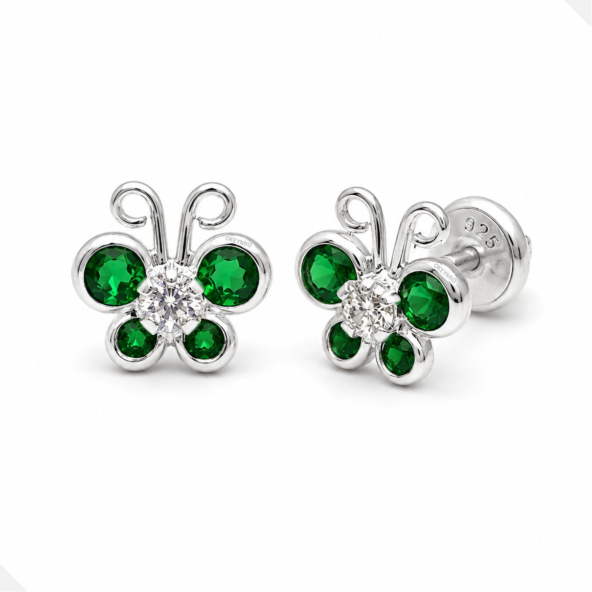 Aretes Topos Mariposa Verde Plata 925 Rosca De Seguridad