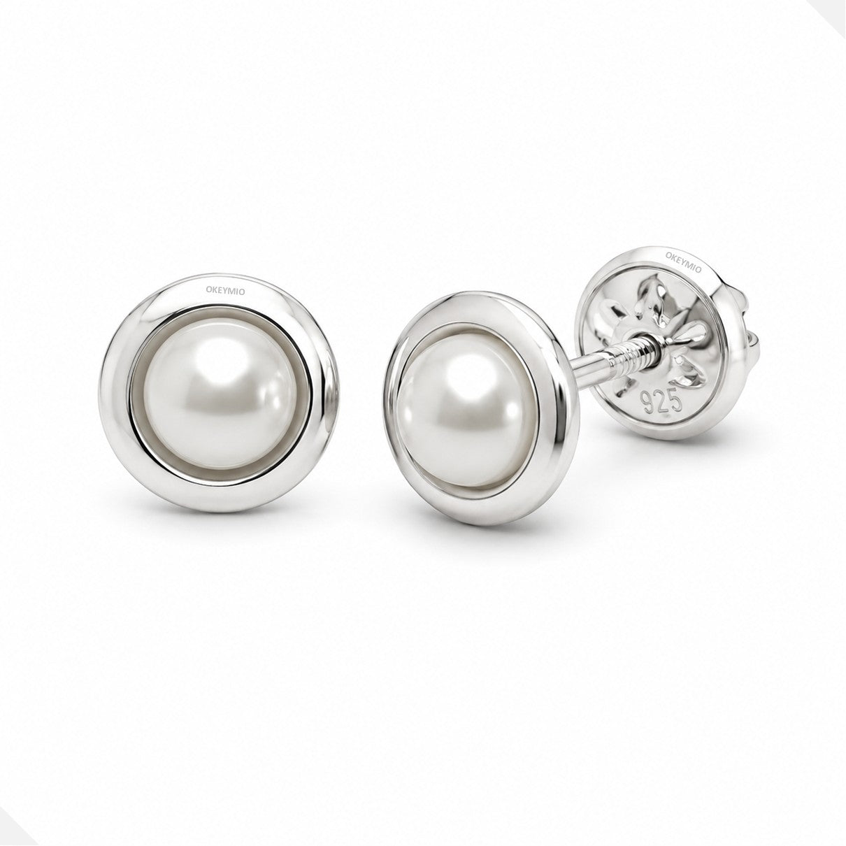 Aretes Topos Perla Plata 925 Rosca De Seguridad Mujer