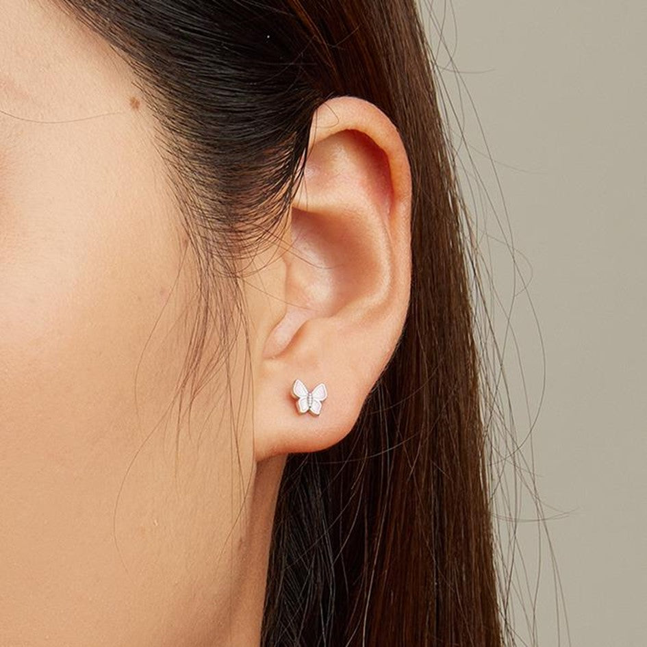 Aretes Topo De Seguridad Mariposa Rosada