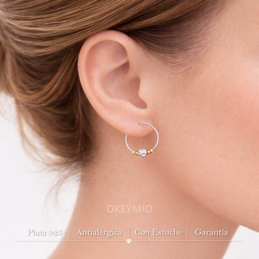 Candongas Oro Plata 925 Balín Texturizado 2.2 Cm