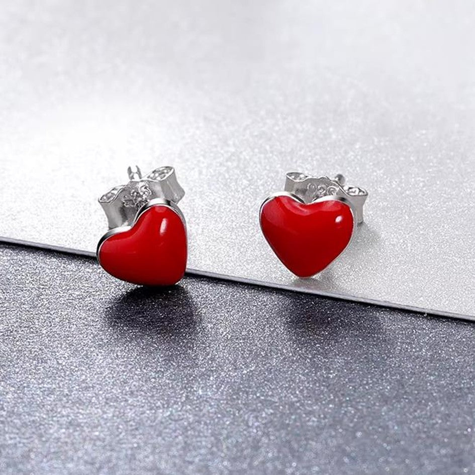 Aretes Topos Corazón Rojo En Plata 925