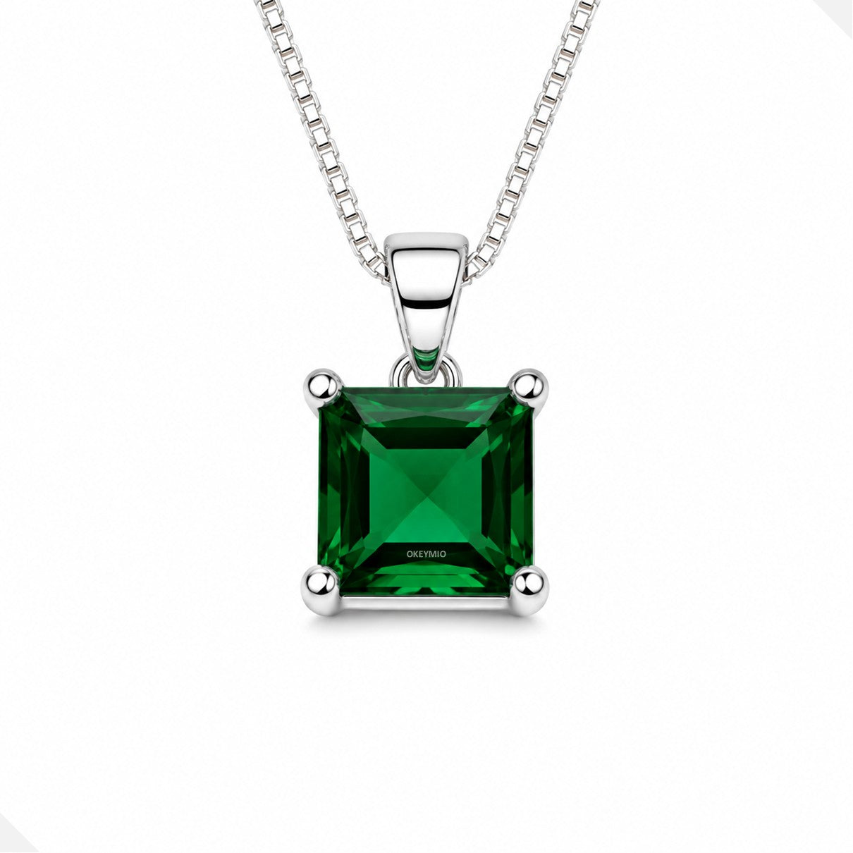 Dije Plata 925 Con Cadena Corte Princesa Verde Intenso
