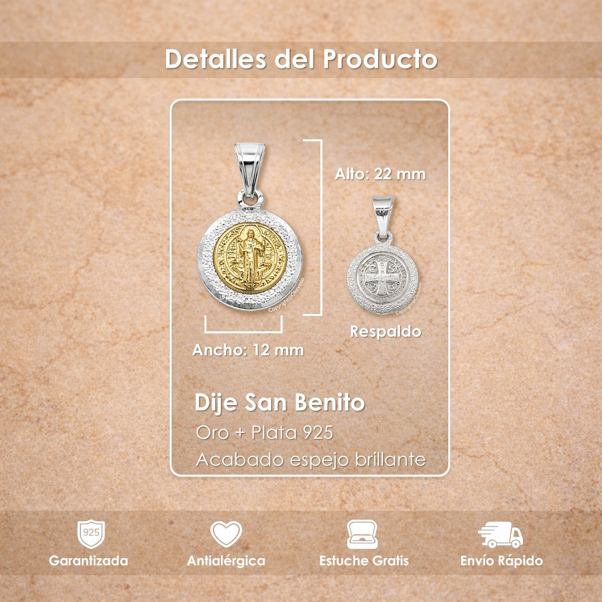 Dije y Cadena San Benito En Oro Plata 925 Unisex