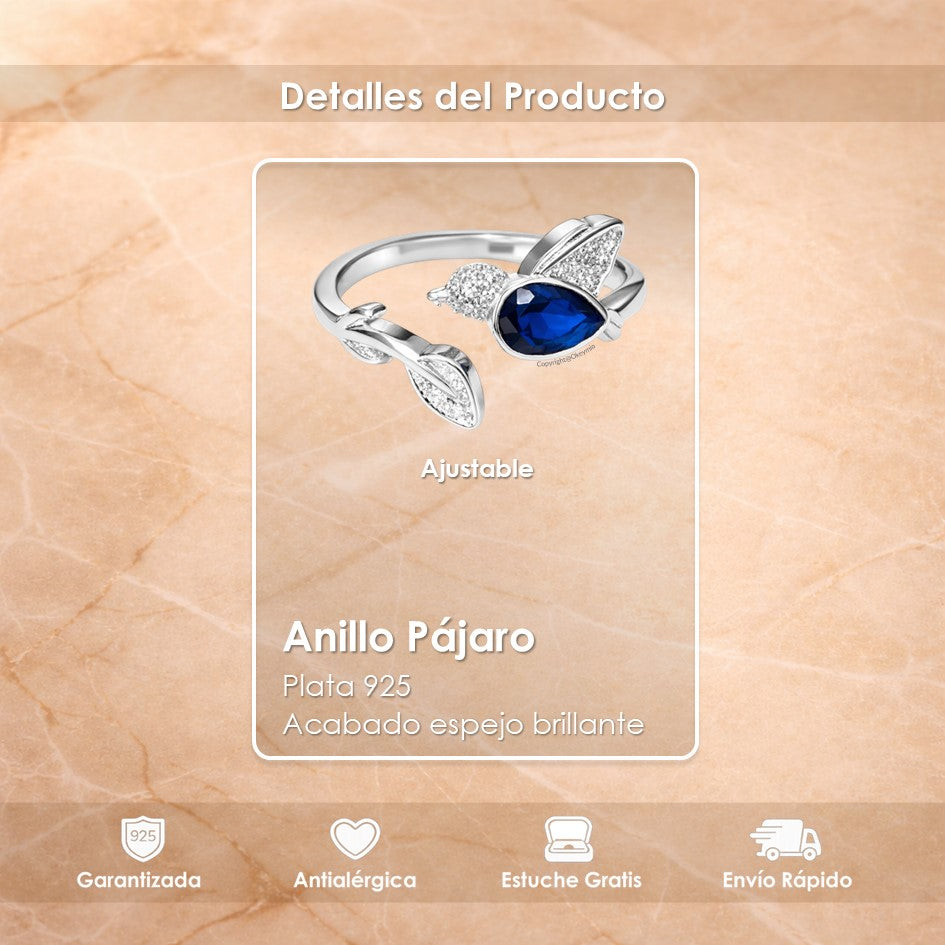 Anillo Ajustable Pajaro para Mujer En Plata 925