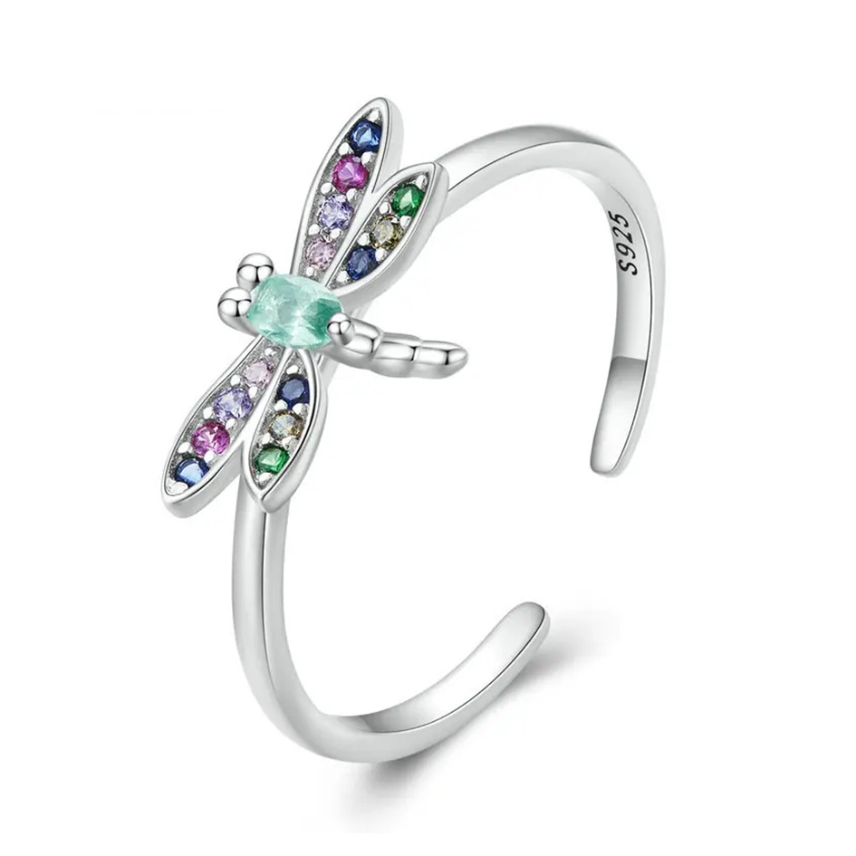 Anillo Ajustable Libélula Plata Ley 925 Para Mujer - Diseño Cuchara, Piedra Lunar, Regalo