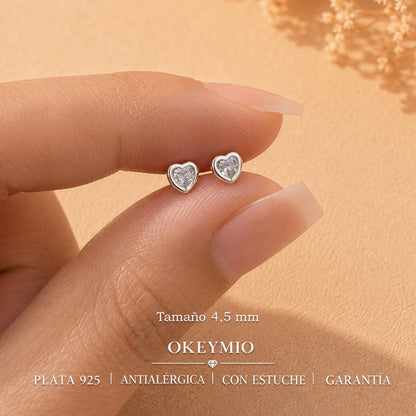 Aretes Corazón Plata 925 Con Circón Brillante
