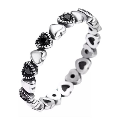 Anillo Corazones Circon Negro