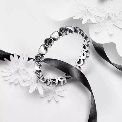 Anillo Corazones Circon Negro