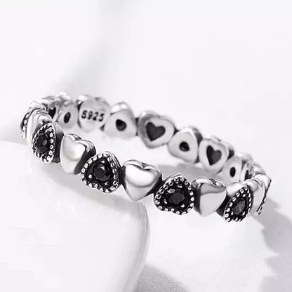 Anillo Corazones Circon Negro