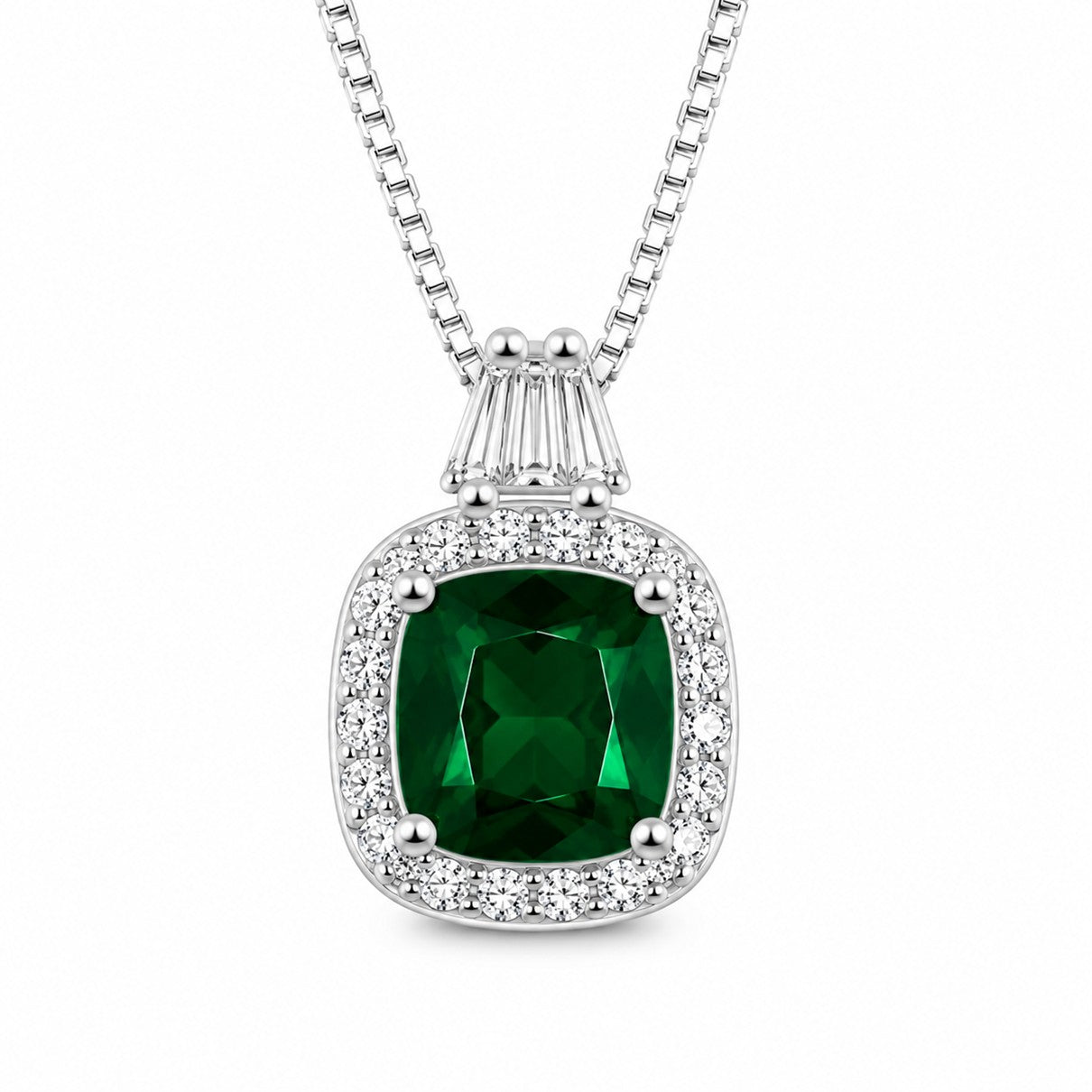Dije Y Collar Piedra Verde Plata 925 Corte Cojín Mujer