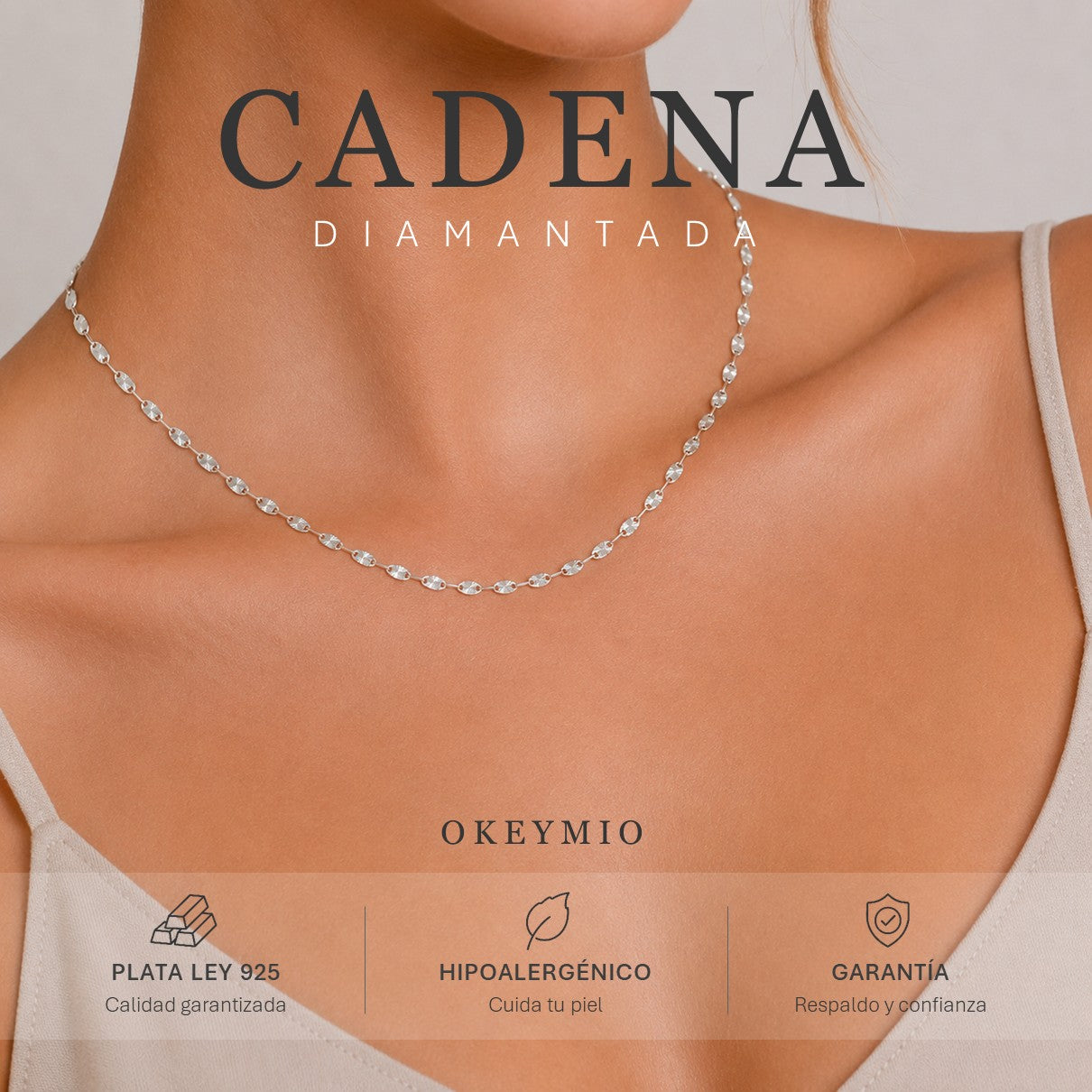 Cadena Plata 925 Diamantada Con Eslabones Ovalados Brillo Italiano (45cm)