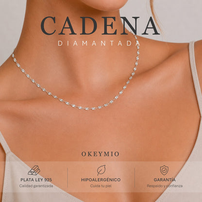 Cadena Plata 925 Diamantada Con Eslabones Ovalados Brillo Italiano (45cm)