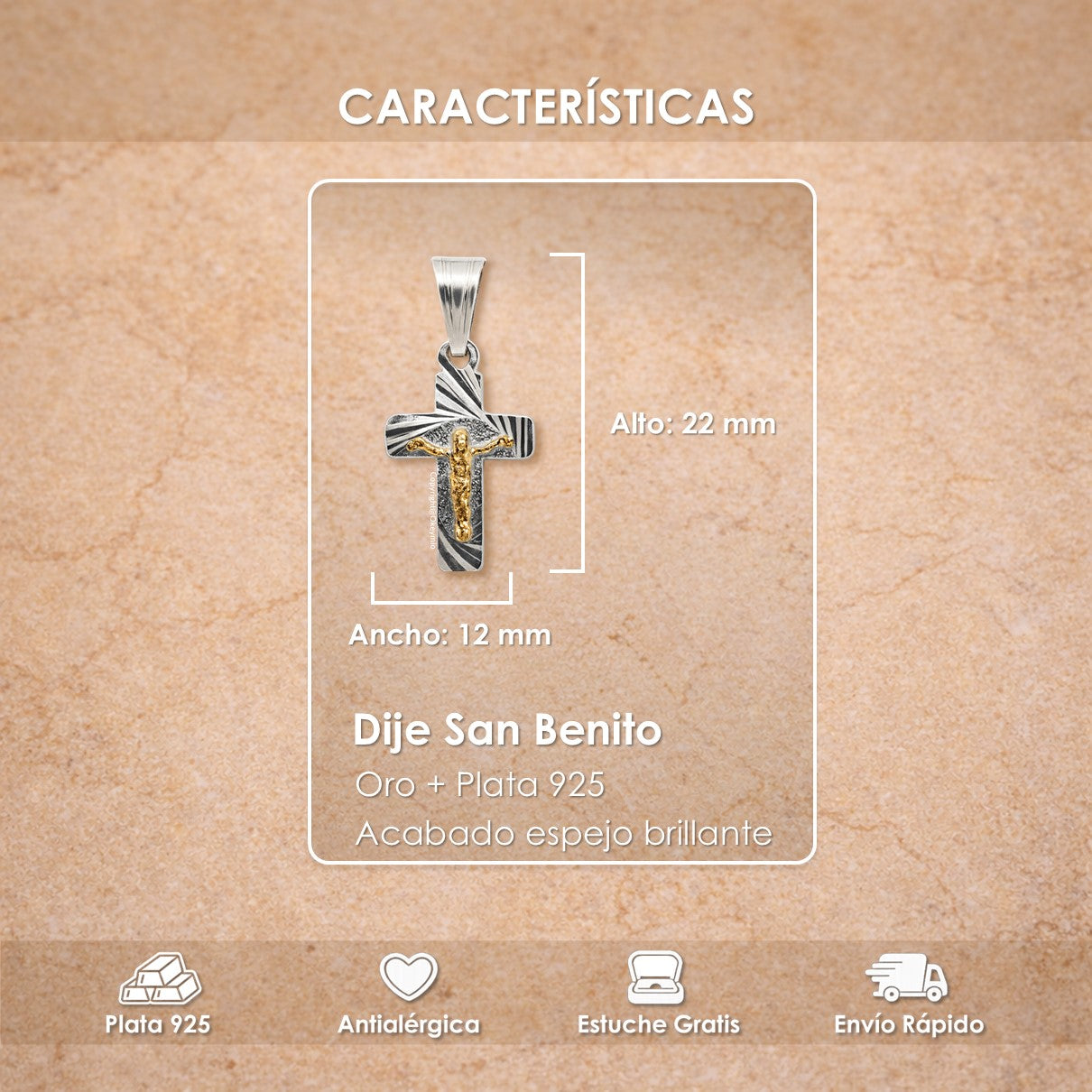 Dije y Cadena Con Cruz En Oro Plata 925 Unisex