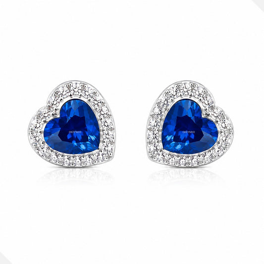 Aretes Topos Corazón Azul Plata 925 Con Circones Antialérgicos