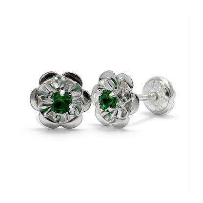 Aretes Topos Flor Con Circones Para Mujer En Plata 925