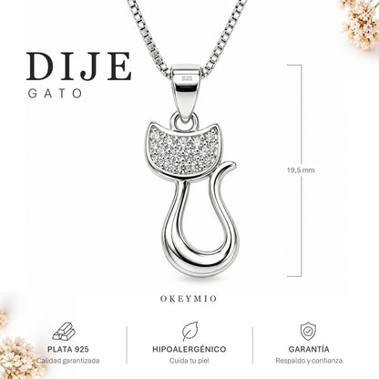 Dije Gato En Plata 925 Con Cadena Para Mujer