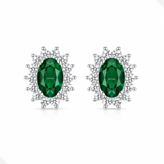 Aretes Topos Verde Esmeralda Plata 925 Con Circones Mujer