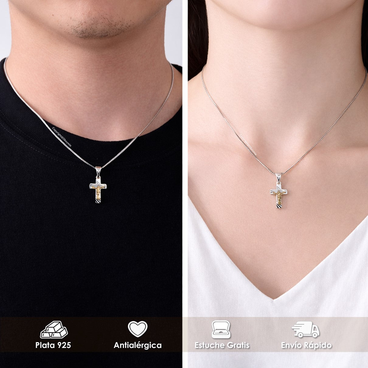 Dije y Cadena Con Cruz En Oro Plata 925 Unisex
