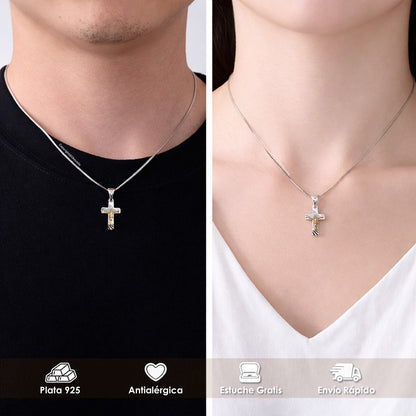 Dije y Cadena Con Cruz En Oro Plata 925 Unisex