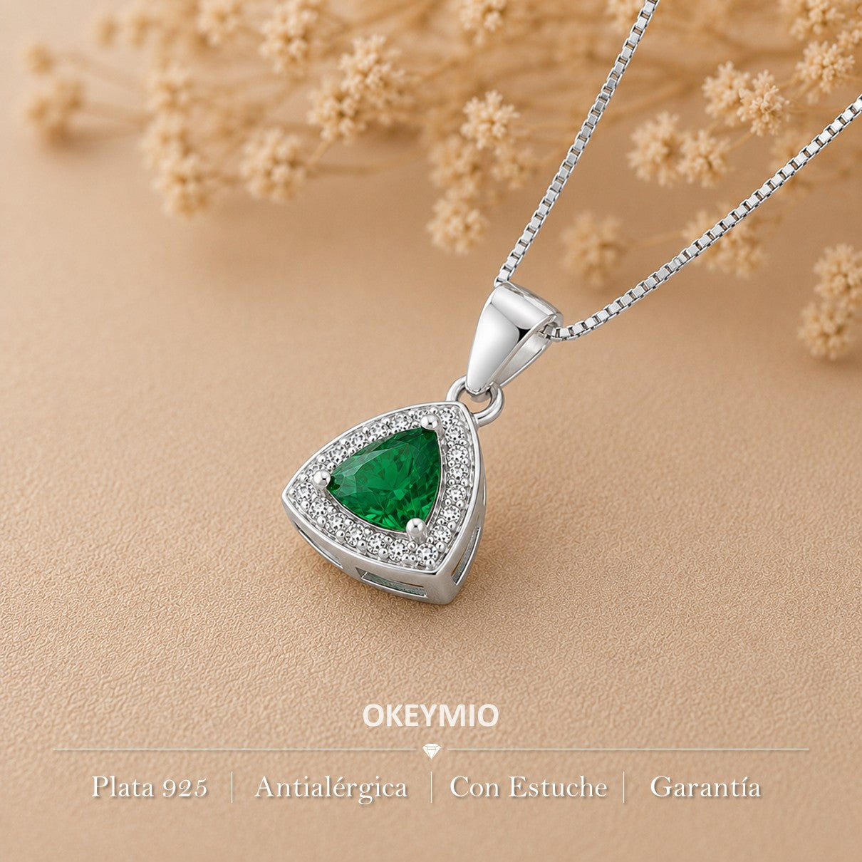 Dije Plata 925 Trillion Verde Con Circones Diseño Elegante